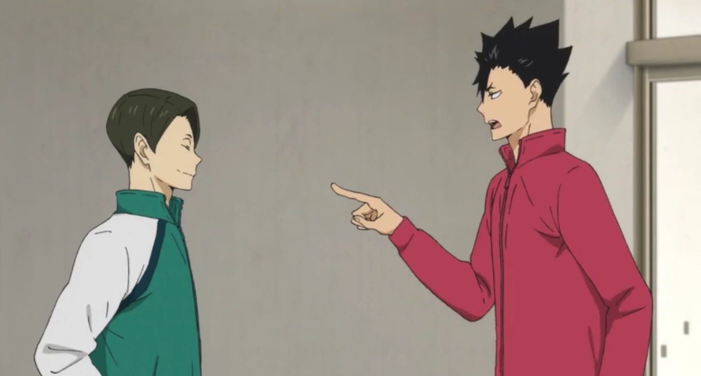Suguru Daishō of Nohebi and Tetsurō Kuroo of Nekoma facing each other at the net